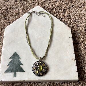 Stella & Dot Olive Green Round Medallion Necklace